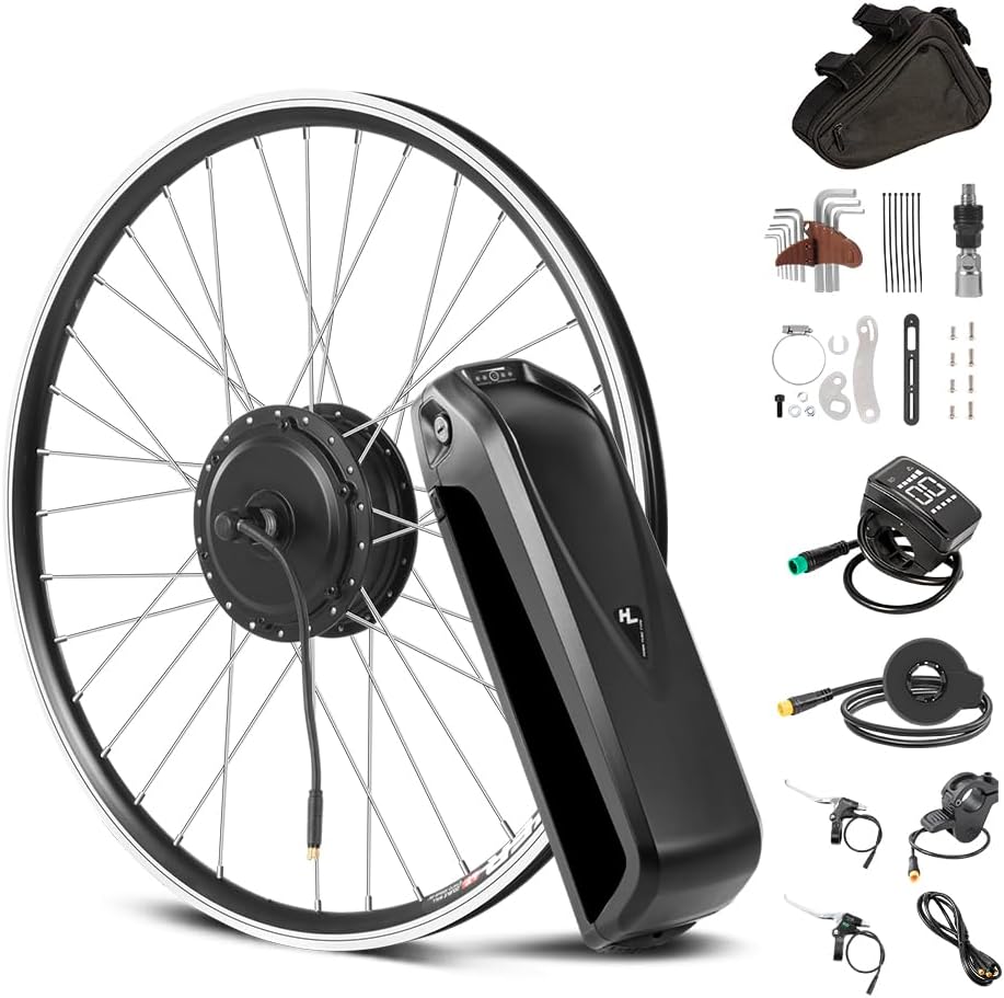 Yose Power Waterproof 500W Ebike Conversion Kit with 48V 13Ah Battery for Cassette/Freewheel 26" Electric Bike Rear Wheel, Electric Bicycle Hub Motor Kit, LED Display (26'' Front Motor with Battery)