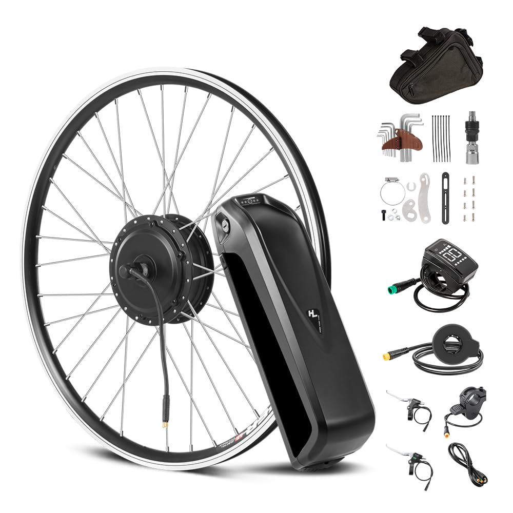 Yose Power Waterproof 500W Ebike Conversion Kit with 48V 13Ah Battery for Cassette/Freewheel 26" Electric Bike Rear Wheel, Electric Bicycle Hub Motor Kit, LED Display (26'' Front Motor with Battery)