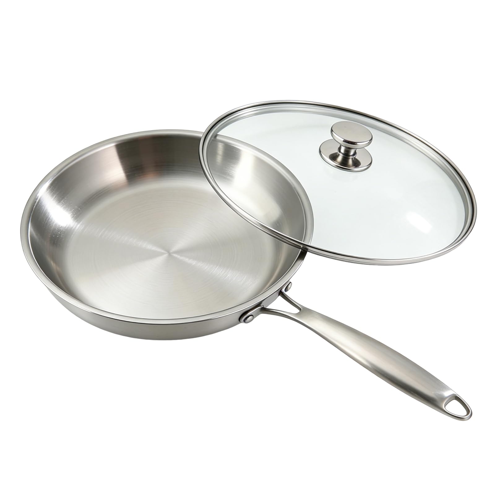Sartén Acero Inoxidable 30cm con Tapa,Triple Capa,Mango Frío Ergonómico | Inducción, Sin Antiadherente Sin Tóxicos,Horno 400°C