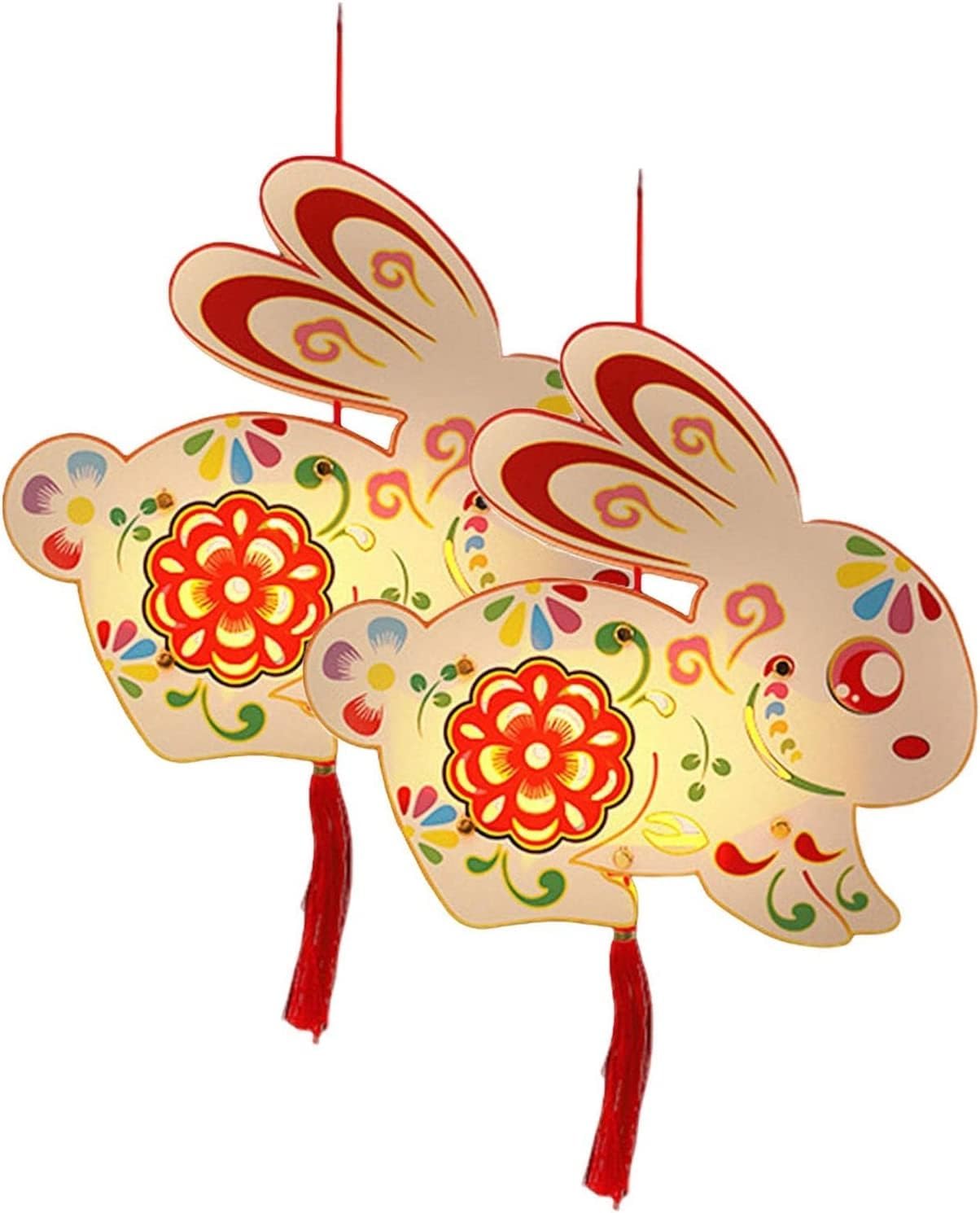 2 Set Chinese Mid Autumn Festival Lanterns DIY Making Paper Lamp Rabbit Shaped Light Hanging Lantern Spring Decor Supplies