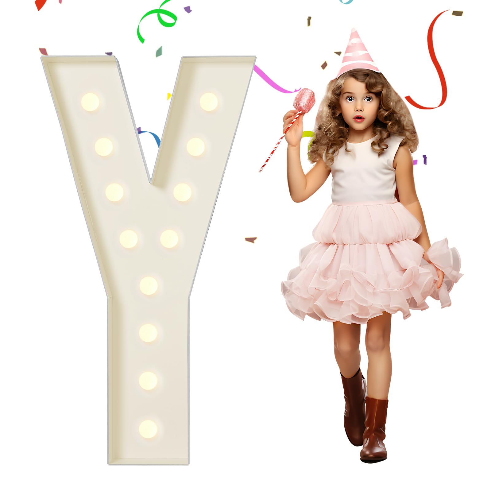 EUFONY Marquee Letters 4 Feet Tall, 4 FT Marquee Light Up Letters, Giant Light Up Letters 4FT for Birthday Party Baby Shower Gender Reveal Graduation Prom Decorations, Letter Y with LED Lights DIY Kit