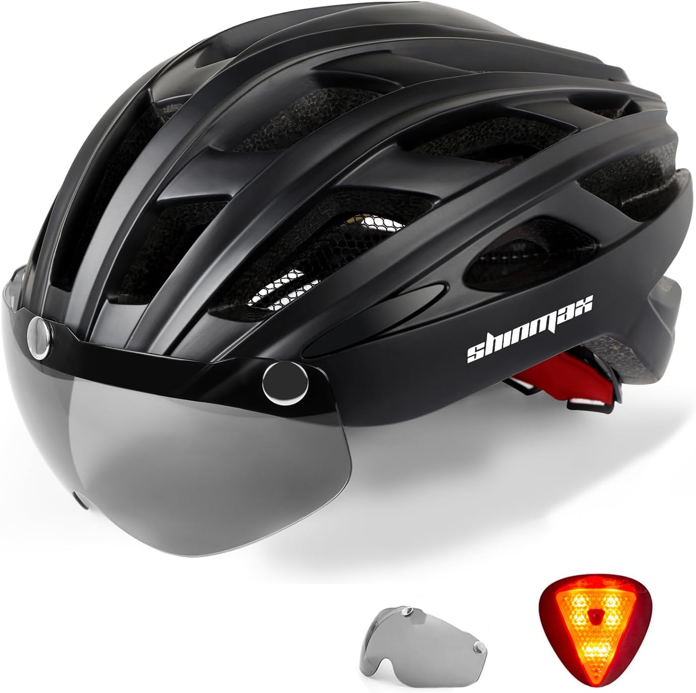 Shinmax Bike Helmet with Safety LED Light Cycle helmet for Men Women Bicycle Helmet with Detachable Magnetic Visor & Liner Breathable MTB Helmet Adult Lightweight Adjustable Size Cycling Helmet NR-096