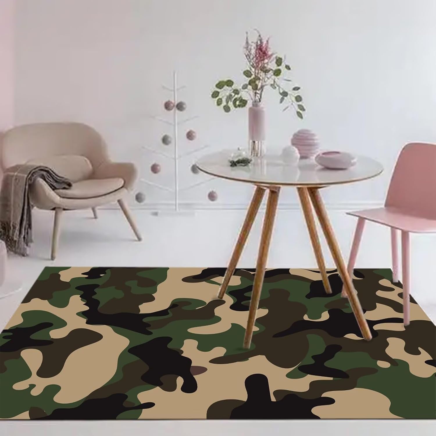 kxry Area Rugs 3X5 Feet, Green Camouflage Soft Machine Washable Area Rugs Camo Non Slip Foldable Floor Carpet for Living Room Bedroom Dining Room Dorms Nursery Rooms Office