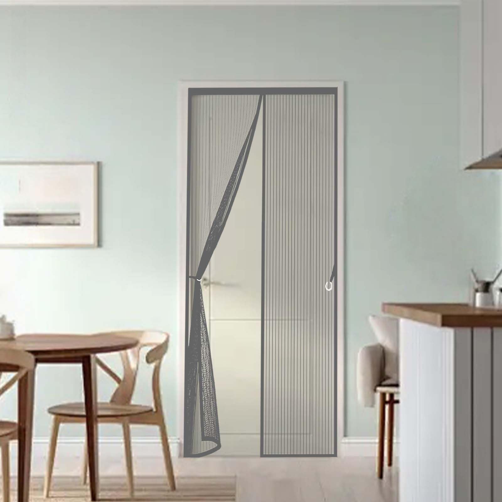 Fly Curtains 139 x 183 cm Durable, Keeps Bugs Out, Kid and Pet Friendly Fly Screen Door Mesh Screen Curtain Hundreds of Sizes, Lets Fresh Air in, Grey
