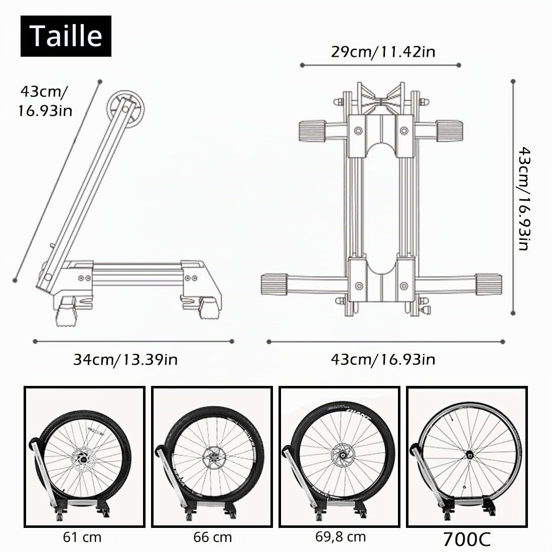 ROCKBROS Support de Velo Sol Râtelier pour 1 VTT Vélo Route Support de Rangement Roue Pliable en Aluminium Porte Vélo pour Roue Fixé Stable 24'' 26'' 27,5'' 700C Noir