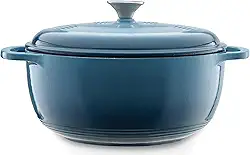 Mercer Culinary Forno holandês redondo de ferro fundido esmaltado, 6 qt., azul-petróleo