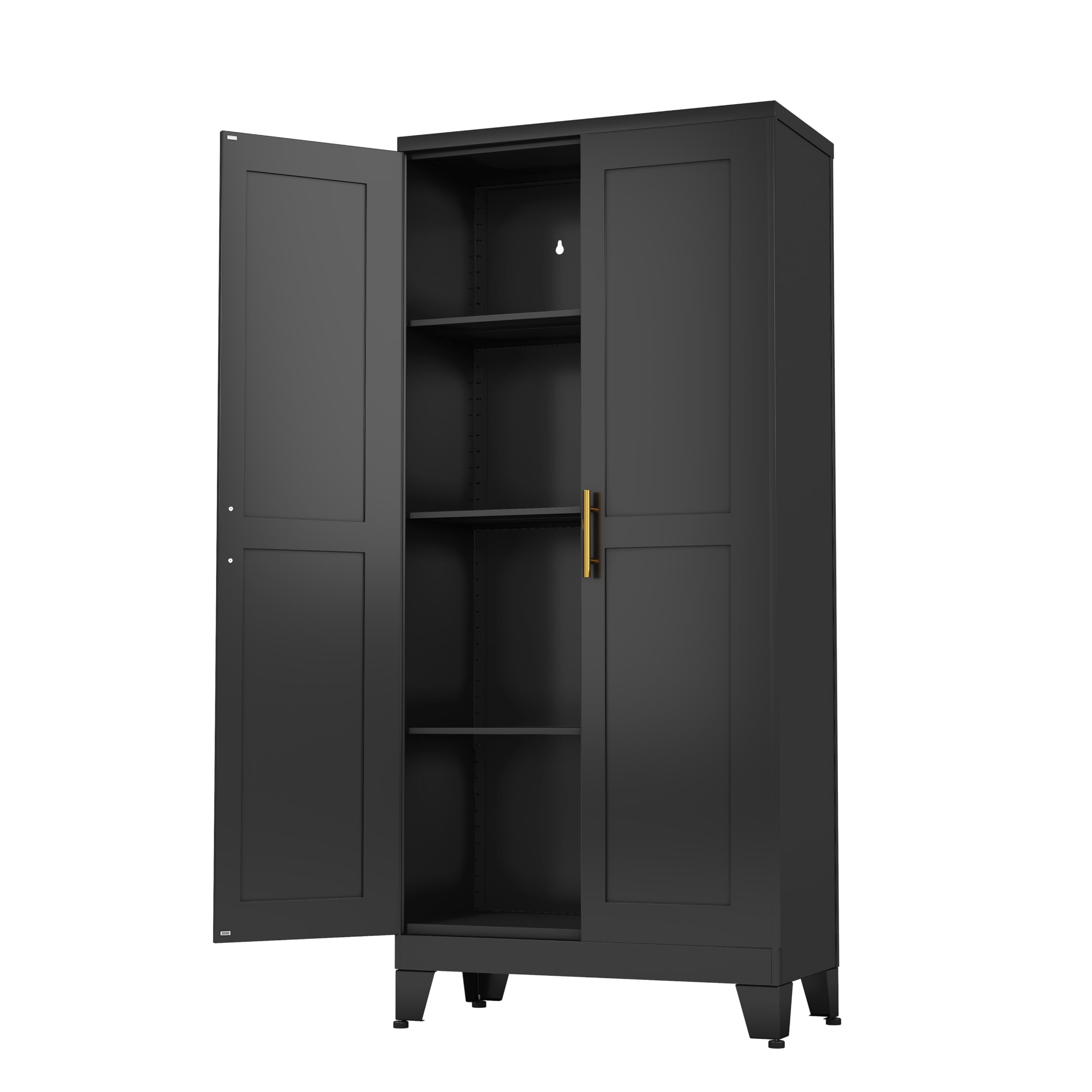 Black Metal Cabinets with Doors and Shelves, 61" H Metal Storage Cabinet Pantry Cabinet Garage Cabinets for Kitchen,Home Office, Living Room, Dinning Room