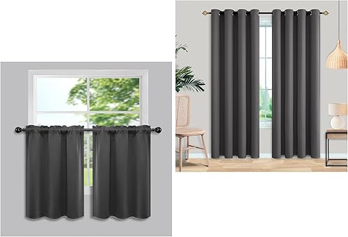 Mrs.Naturall Cortinas opacas de color gris oscuro de 84 pulgadas y cortinas de ventana pequeñas de 30 pulgadas para decoración de dormitorio y sala