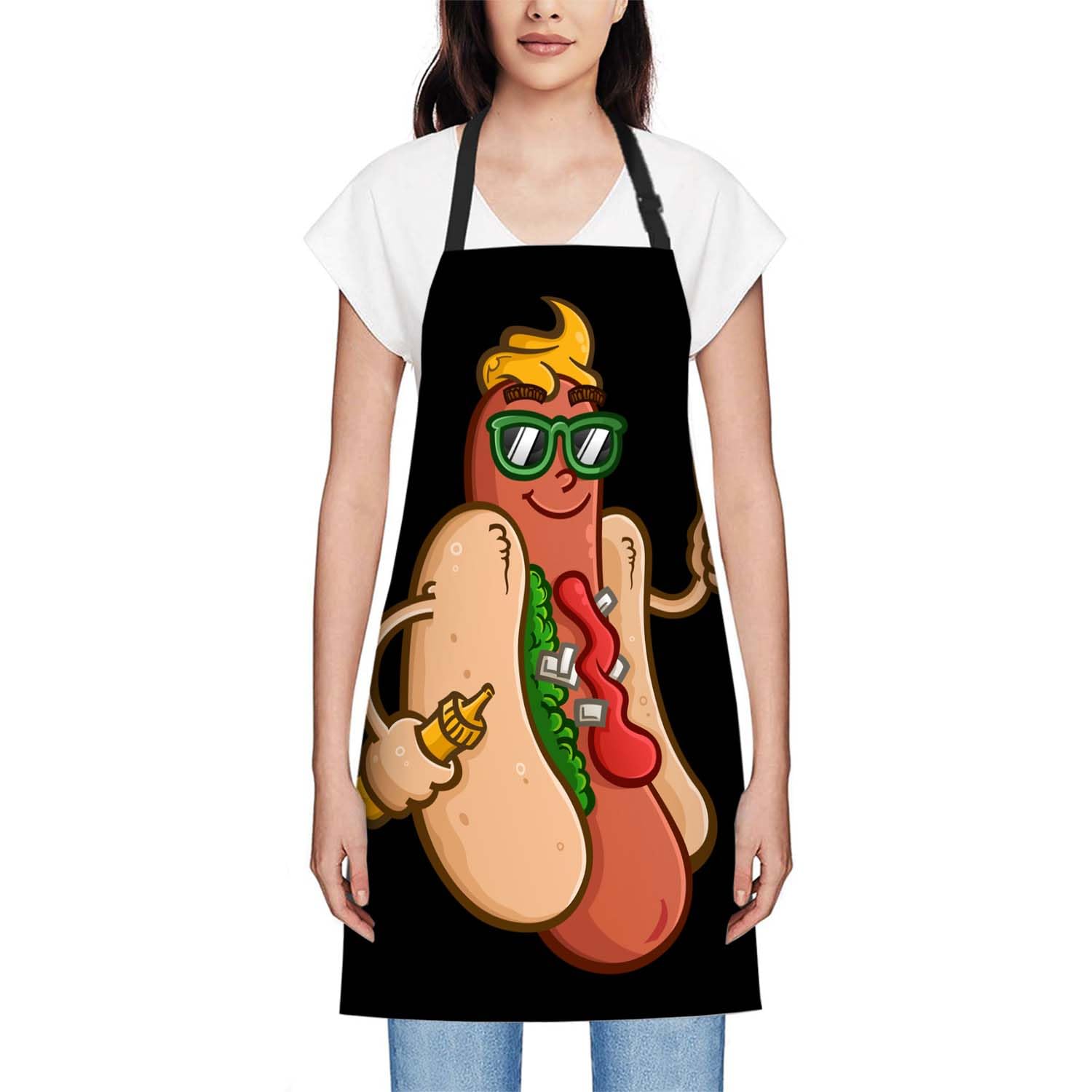 Smooffly Funny Hot Dog Apron Adjustable Bib Chef Aprons Cooking Apron Unisex Women Men Aprons Perfect for Home Kitchen Baking - Image 2