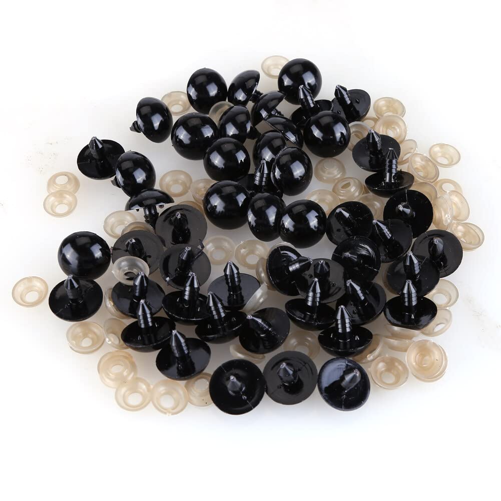 100 Occhi Di Sicurezza Per Amigurumi Da 12 Mm – Occhi Neri Con Rondella Per Pupazzi, Bambole, Orsacchiotti E Peluche Fai-da-te