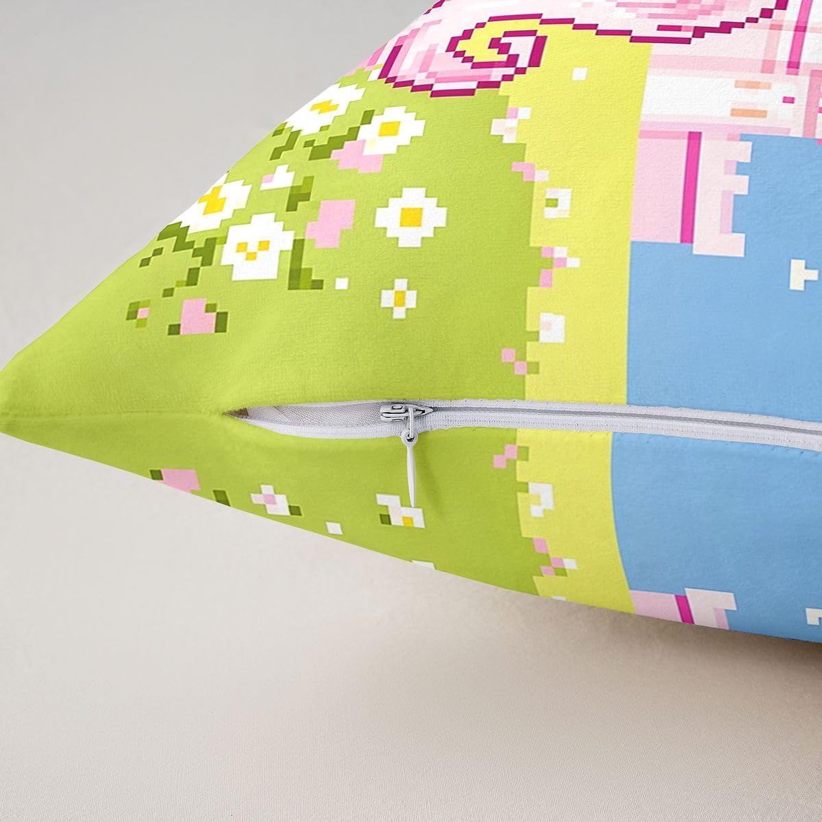 Castle Fairy Pixel Unicorn Throw Pillow Covers Pack of 2,Princess Castle Dual-Sided Print Kid Boy Teen Adult,Pixelated Florals Cushion Cover,Cute Cartoon Animal Home Decor,18" Lx18 W No Pillow Insert image 5