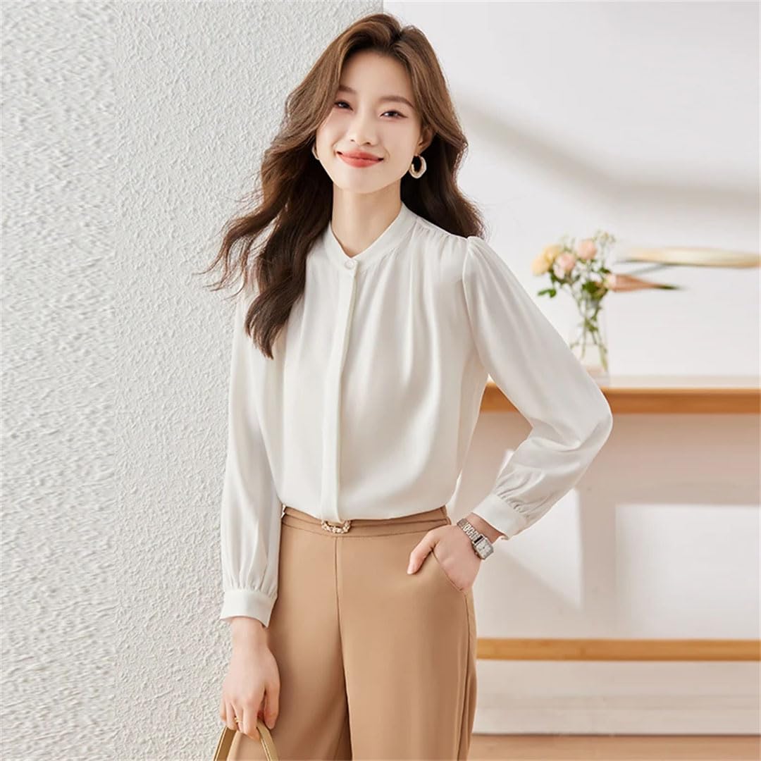 Blusa elegante para mujer, estilo occidental, cuello alto, diseño holgado para camisa