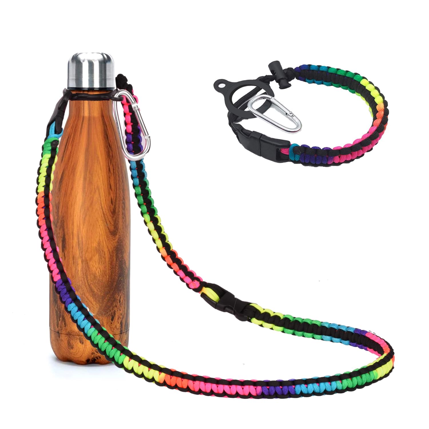 Wongeto Paracord Handle with Long Shoulder Strap Compatible with Most Cola-shaped Water Bottle Carrier, Water Bottle Strap Fits 12oz, 17oz and 25 oz