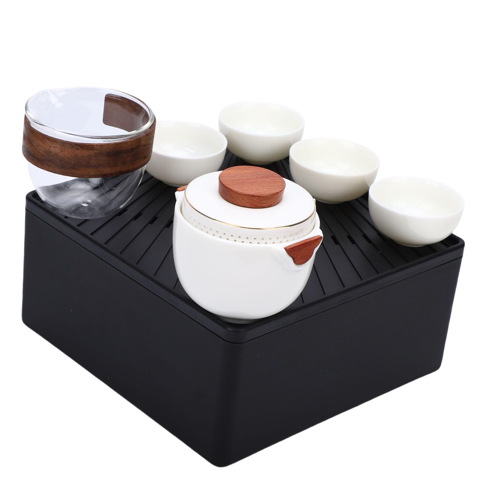 Alomejor Przenośny Zestaw Czajników, Ceramiczny Ekspres do Herbaty na tradycyjną chińską ceremonię Parzenia Herbaty Kung Fu z 4 Filiżankami dla Entuzjastów Podróży i Wypoczynku na świeżym Powietrzu