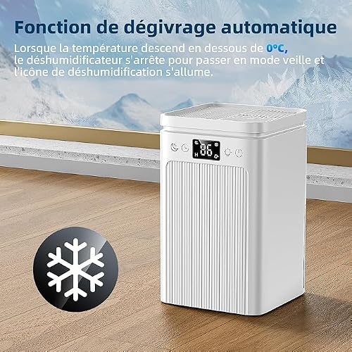Deshumidificateur d‘air,Electrique Portable 2200ML Arrêt Automatique,déshumidification,Minuterie 2-12hEfficace,Silencieux,Résistance à La Moisissure,Lumière7 LED Couleur,Chambre,Bain (Blancpro) - 7