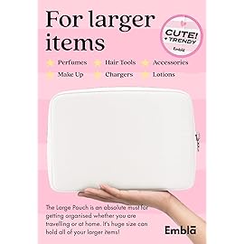 Embla Makeup Bag Travel Cosmetics Pouch and Toiletry Bag, Nylon Zipper Pouch Purse, Cute Make Up Organizer Storage Tote for Women Girls, Waterproof Travel Skincare Case, Large Makeup Bags, White