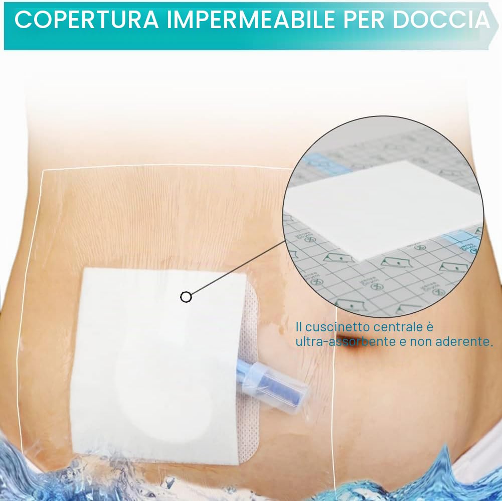 Copertura impermeabile per porta di dialisi, 25,9 x 25,9 cm, protezione per il petto senza colla al centro, accessori per medicazione PICC Line, confezione da 25