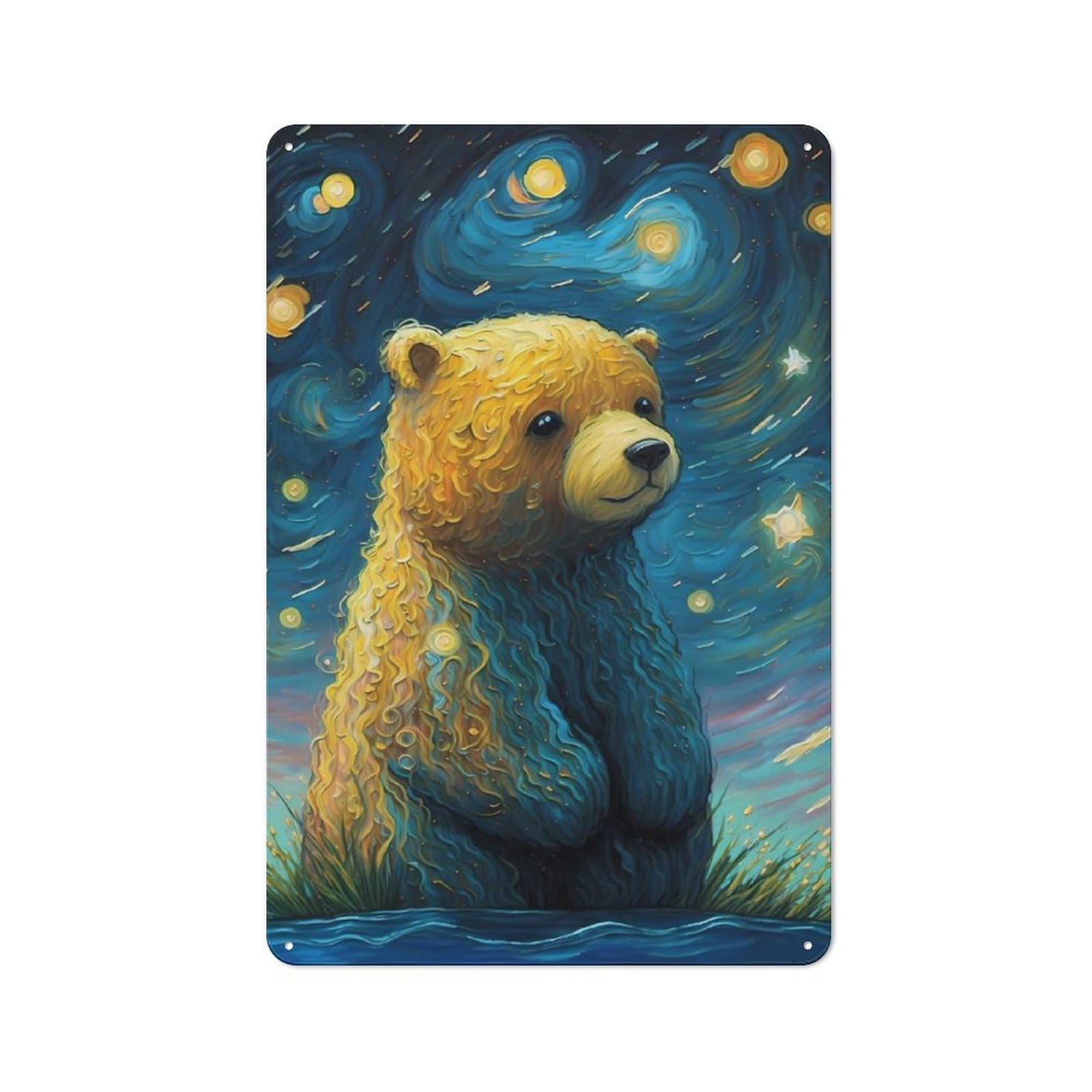 Junmoney Bear Imaginary Metal Wall Sign 30X20cm, Retro Decor For Hallway Wall, For Wall Display Collectors