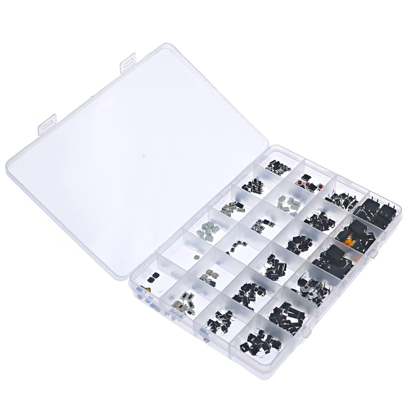 250 Stück 25-Typ-Mikroschalter, Verschiedene Drucktasten-Taktschalter, Reset-Mini-Blattschalter, SMD, DIP, 2 x 4, 3 x 6, 4 x 4, 6 x 6, DIY-Mix-Box-Set