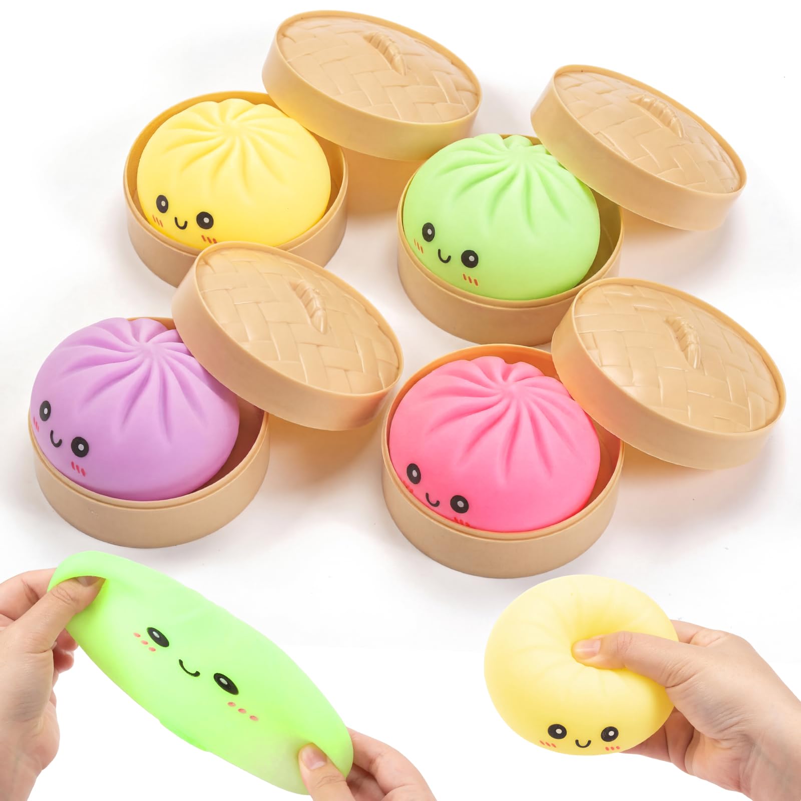 WATNTOW 4PCS Dumpling Squishy, Colorful Mystery Dumpling Squishy, Stress Balls Fidget Sensory, Anti-Anxiety Squeeze Glitter Dumplings Stress Relief for Adults