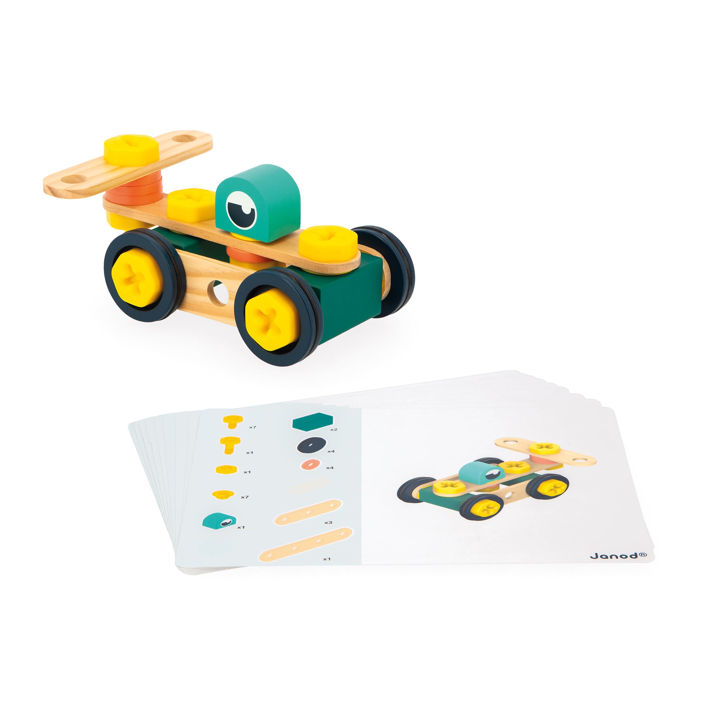 Janod - Mon Premier Jeu de Construction - Baril 100 Pièces - 98 Accessoires + 2 Outils - Imitation - Développe Dextérité & Créativité - 3 Ans + - J06454