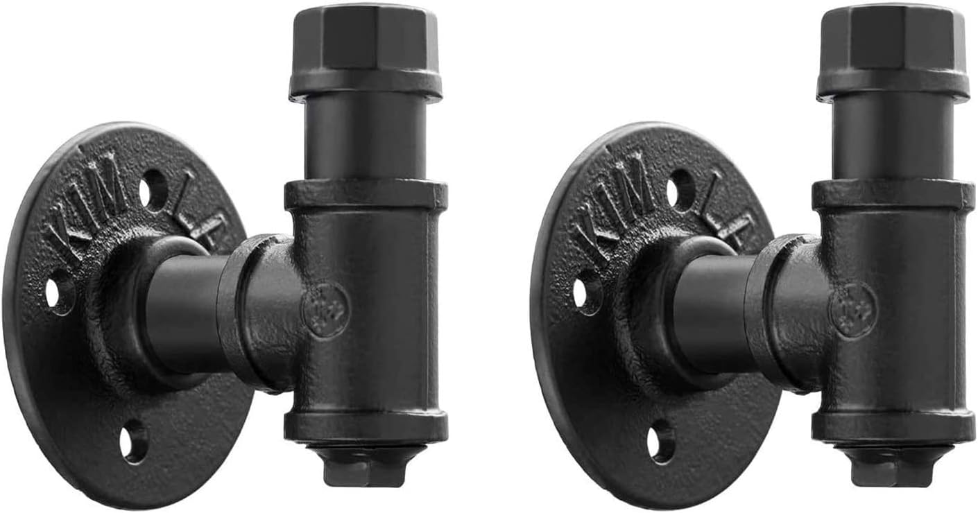 Elibbren 2 Pack Vintage Bathroom Robe and Towel Wall Hooks for Hanging, Rustic Style Industrial Iron Pipe Coat Hook Wall Mounted Heavy Duty Farmhouse DIY, Mounting Hardware Included, Black