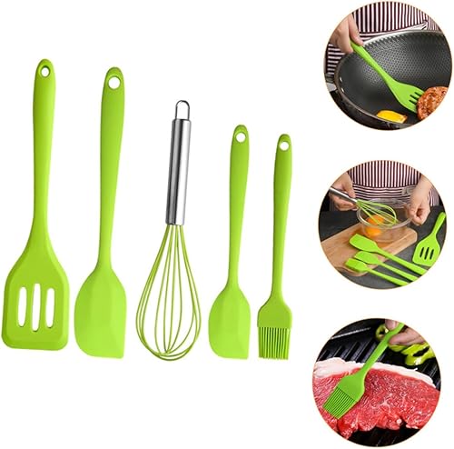 Miniatura 5 de TOYANDONA 5pcs Silicone Baking Utensil Set Non-stick Kitchen Cooking Tools Heat Resistant Green Household Kitchenware with Stainless Steel Handles