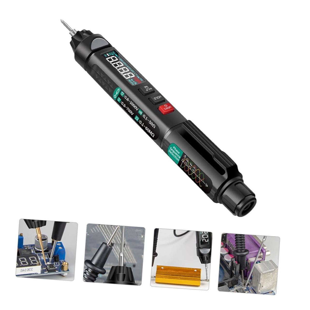 Tester Elettrico Intelligente A3008 con Display a Colori e Rilevazione Ncv | Portatile, Selezione Automatica della Sensibilità, Nero Abs, Batteria a Bottone Inclusa