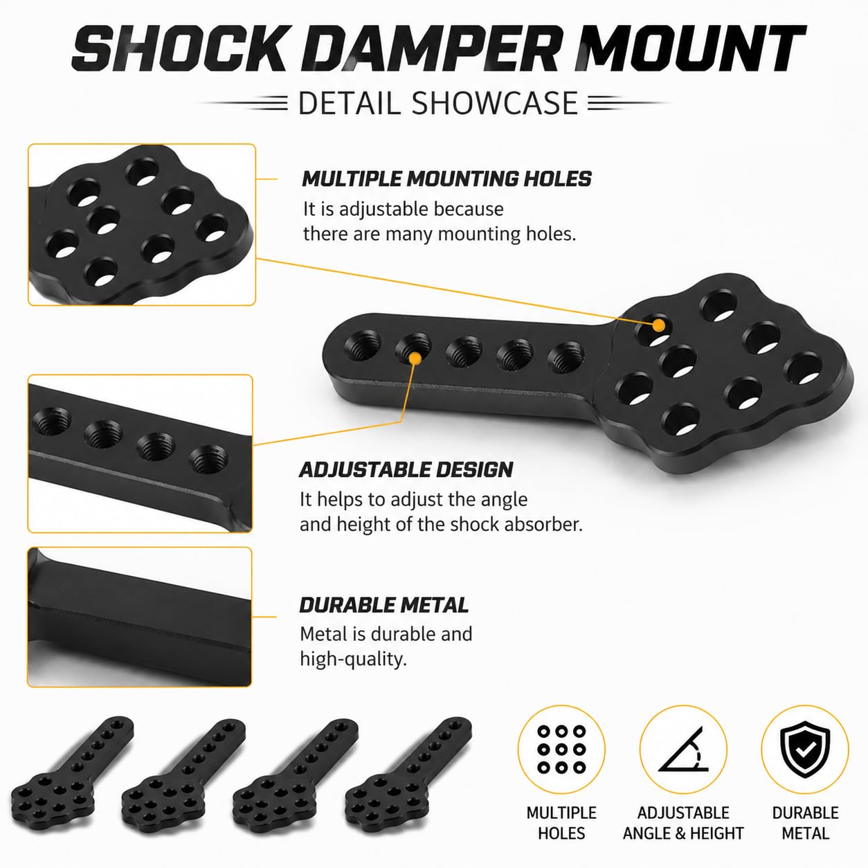Dilwe RC Car Shock Absorber Mount, 4 części/zestaw Amortyzator Amortyzator Płyta montażowa z regulacją wysokości dla 1/10 Caterpillar (czarny)