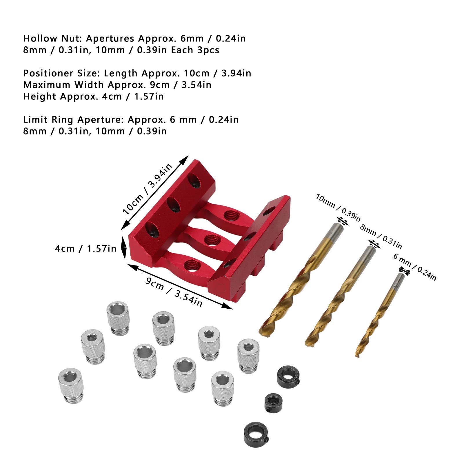 Bohrpositionierungsset, DREI-Taschenloch-Vorrichtung mit HSS-Bohrer, 18-teiliges Set selbstzentrierende Dübelvorrichtungen, Arbeitsplattenvorrichtung aus Aluminiumlegierung, 90°-Winkel