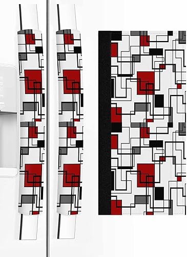 Juego de 2 fundas para manijas de puerta de refrigerador rojo y negro para lavavajillas, microondas, horno, nevera, estufa, electrodomésticos,