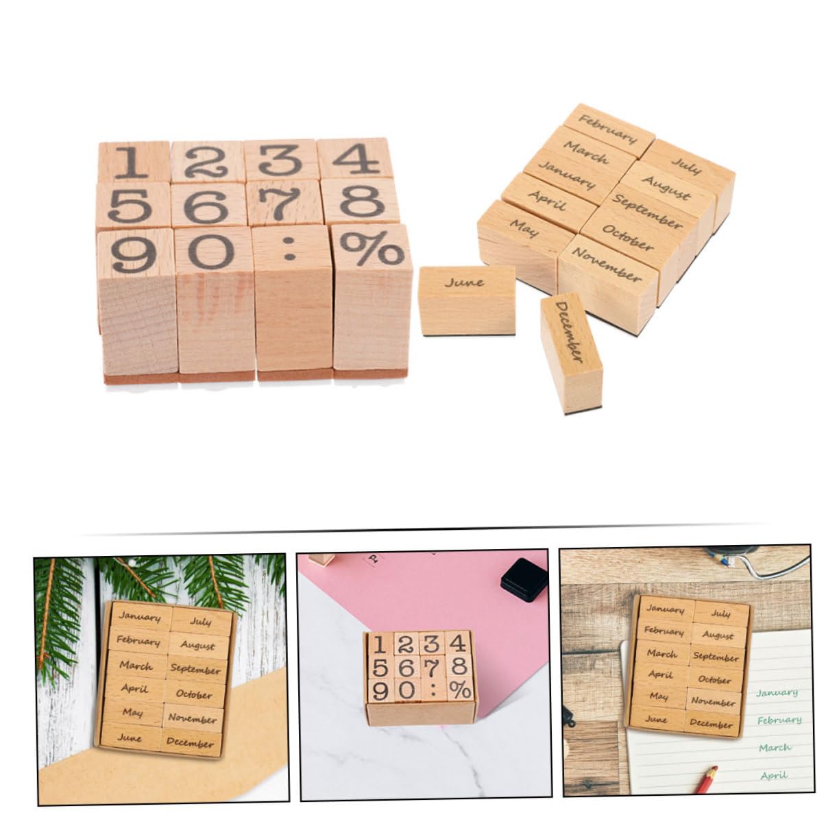 jojofuny 10 Set decorazioni in francobolli di legno francobolli del giornale journaling timbro pianificatore fornitura di album francobolli numerici fatti a mano gomma da cancellare