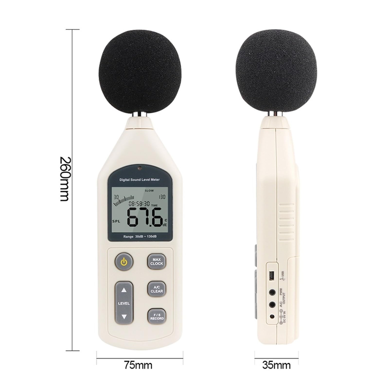 30~130 DBA miernik poziomu hałasu detektor wideo dźwięku sprzęt pamięć USB Alarm narzędzie diagnostyczne metra GM1356
