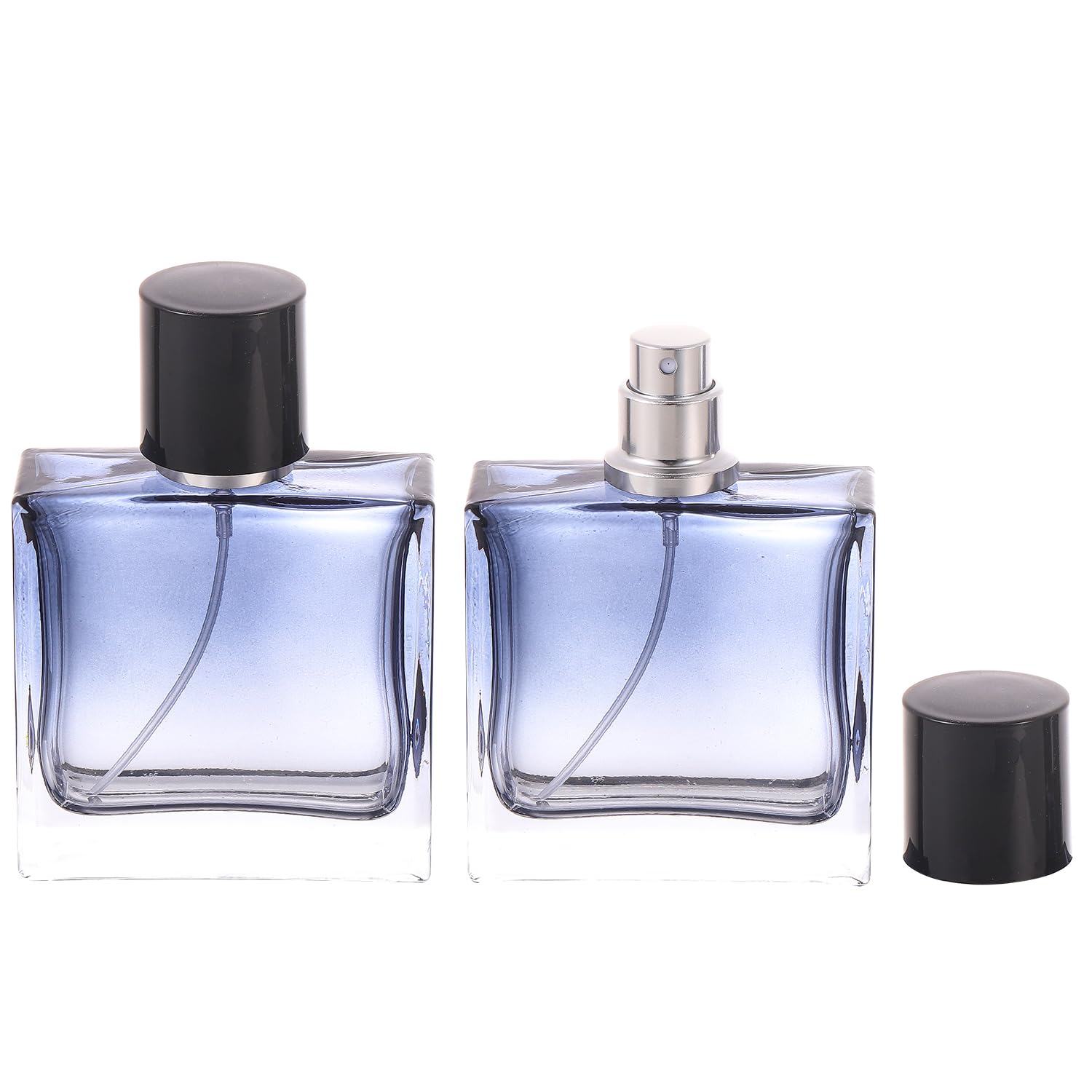 YWG Stone 2 Pack 50ml/1.7oz Square Glass Perfume Atomizer Gradient Blue Empty Perfume Spray Bottle Portable Fragrance Fine Mist Spray Bottle Perfume