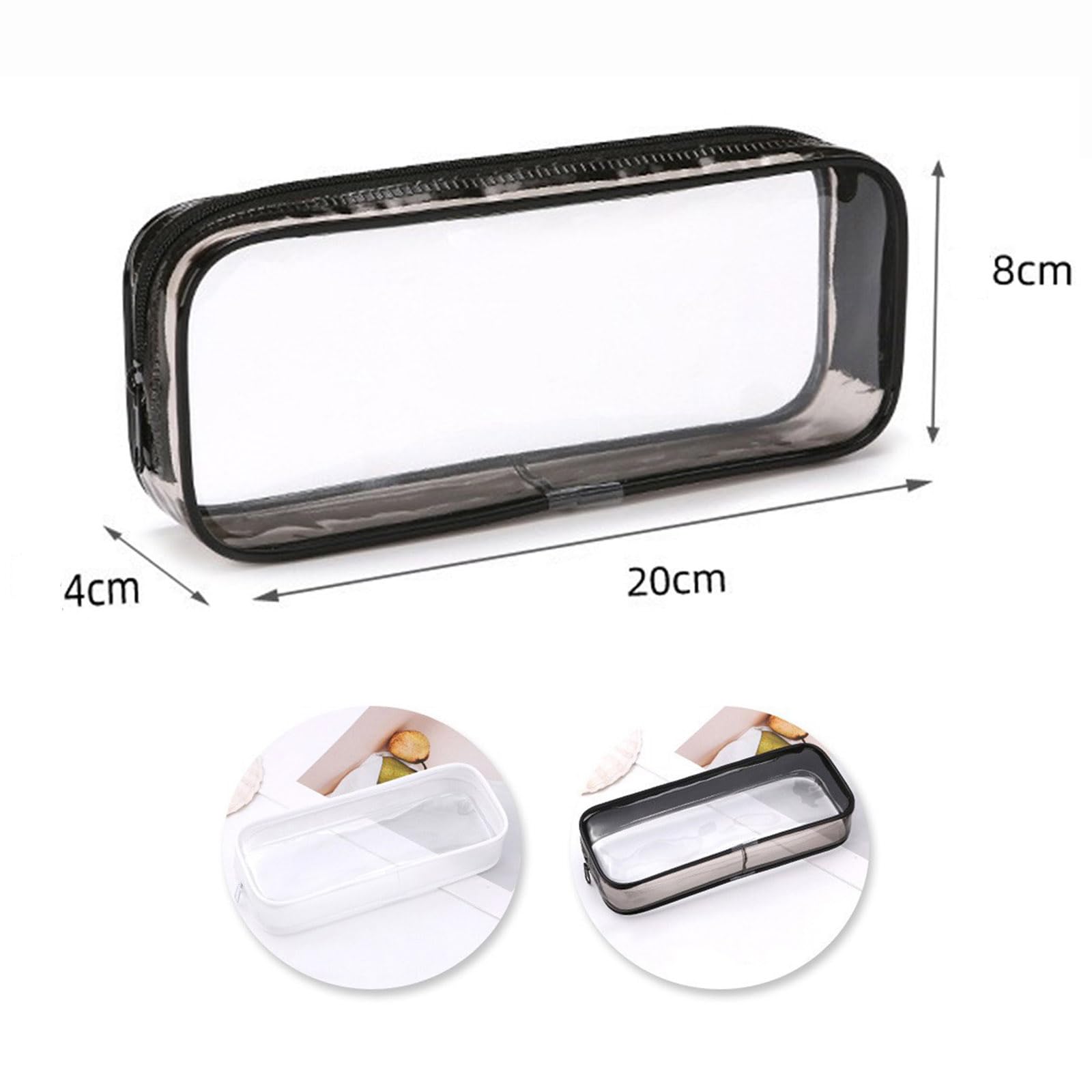 Clear Pencil Case, 2-Pack Transparent PVC Pencil Case, 7.88x3.15x1.58 inches, Black & White, Black White, 20cm x 8cm x 4cm - Image 3