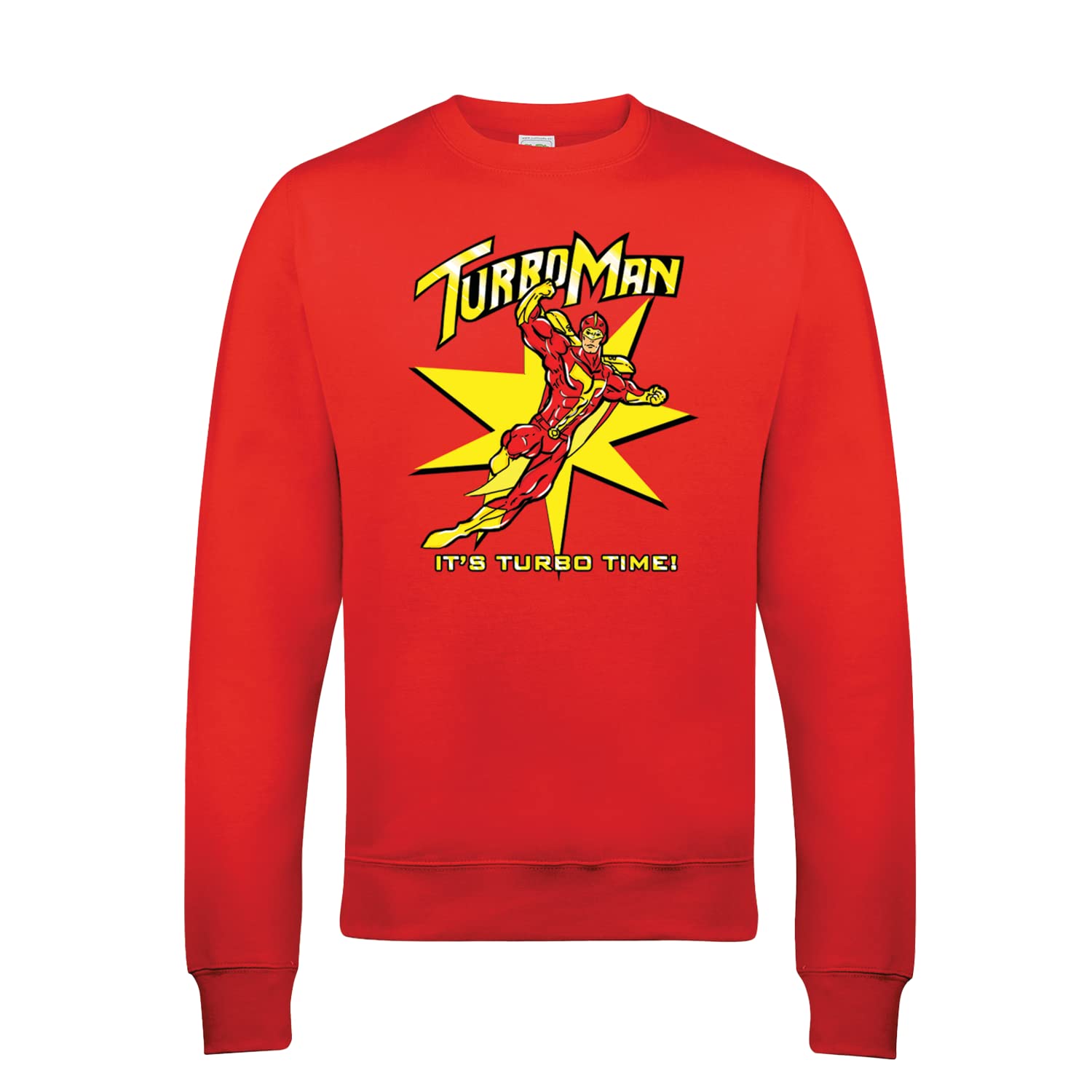 Turbo Man Red Jumper Sweatshirt - Unisex Adults Kids Teens Jingle Bells Action Figure Man Comedy Festive Xmas Christmas Eve Classic Movie Film Cinema Gift Present (Small, Red)