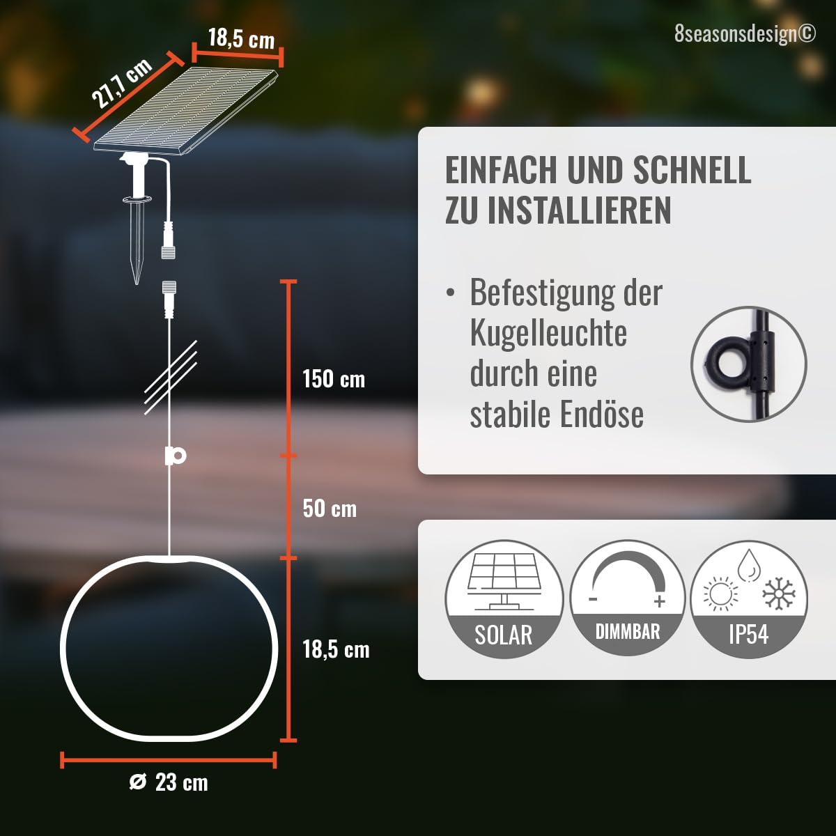 Solar LED Akku Hängelampe 23cm warmweiß dimmbar Timer Fernbedienung USB USB-C für außen innen
