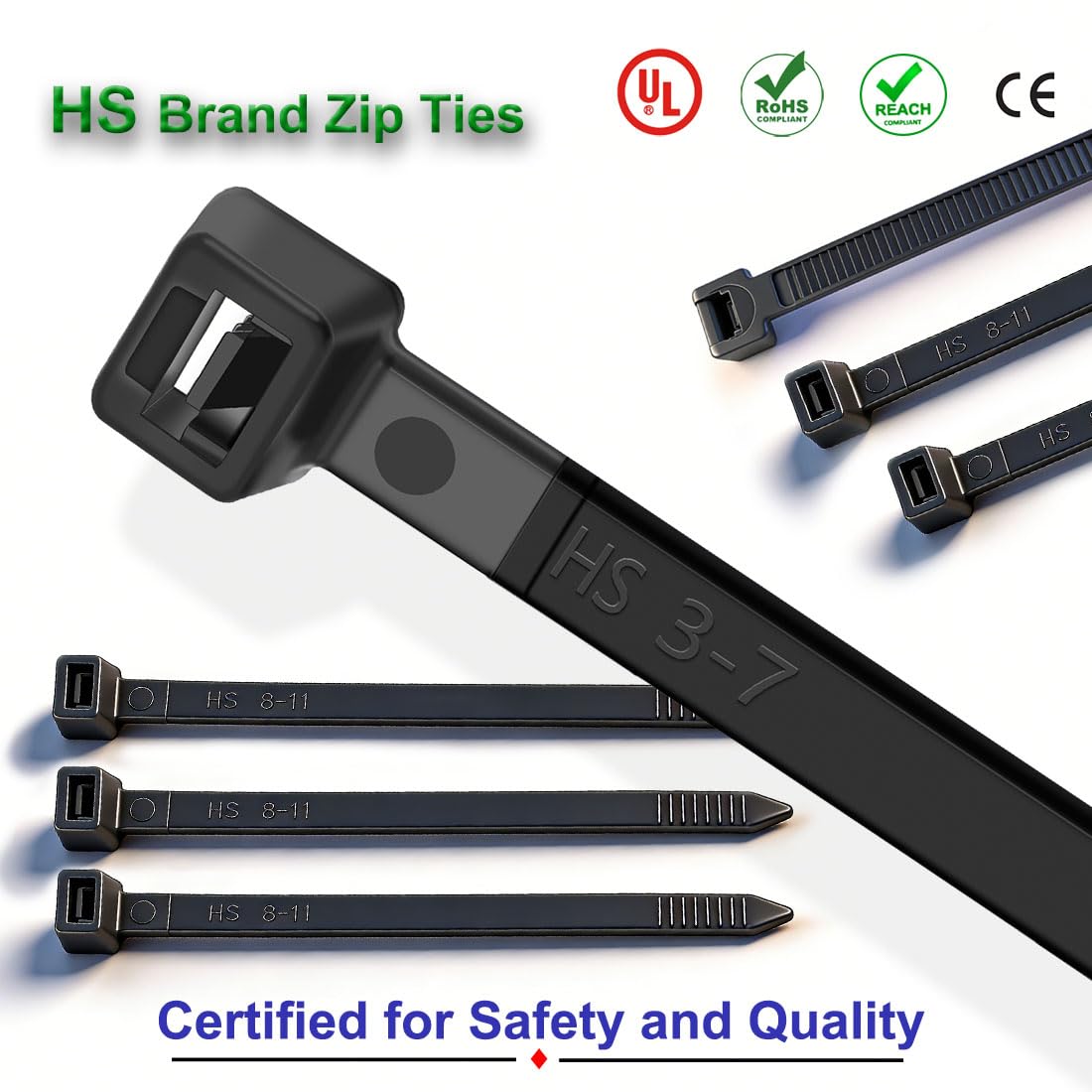 Amazon.com: HS Plastic Zip Wire Ties Black Nylon Cable Zip Ties