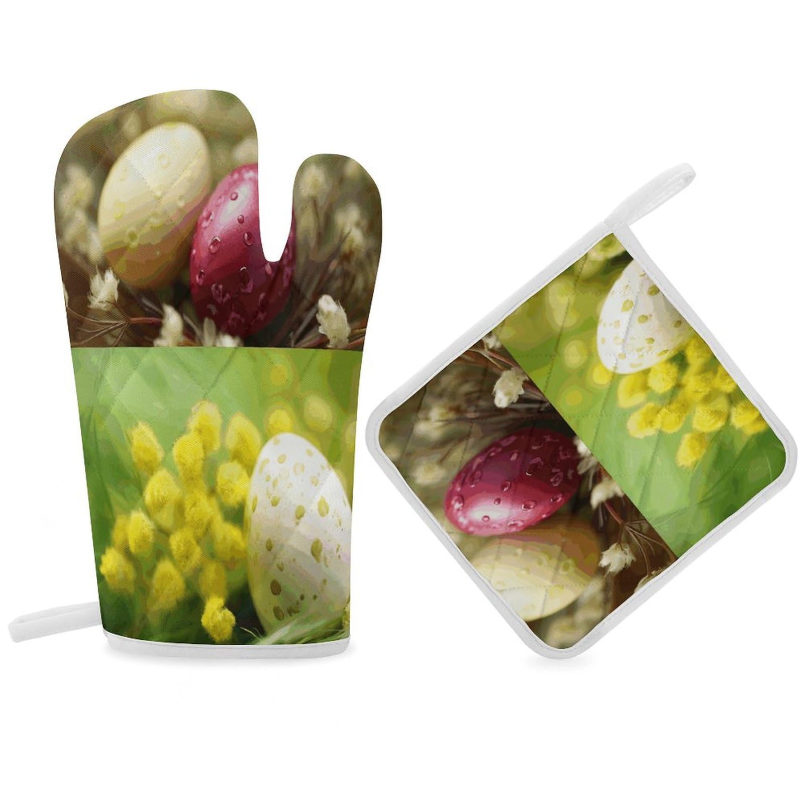 Fodpand Women's Style Eggs Oven Mitts And Pot Holders Sets,Oven Gloves For Kitchen Oven Mitts And Potholders For Baking Cooking Grilling Apartment Essentials