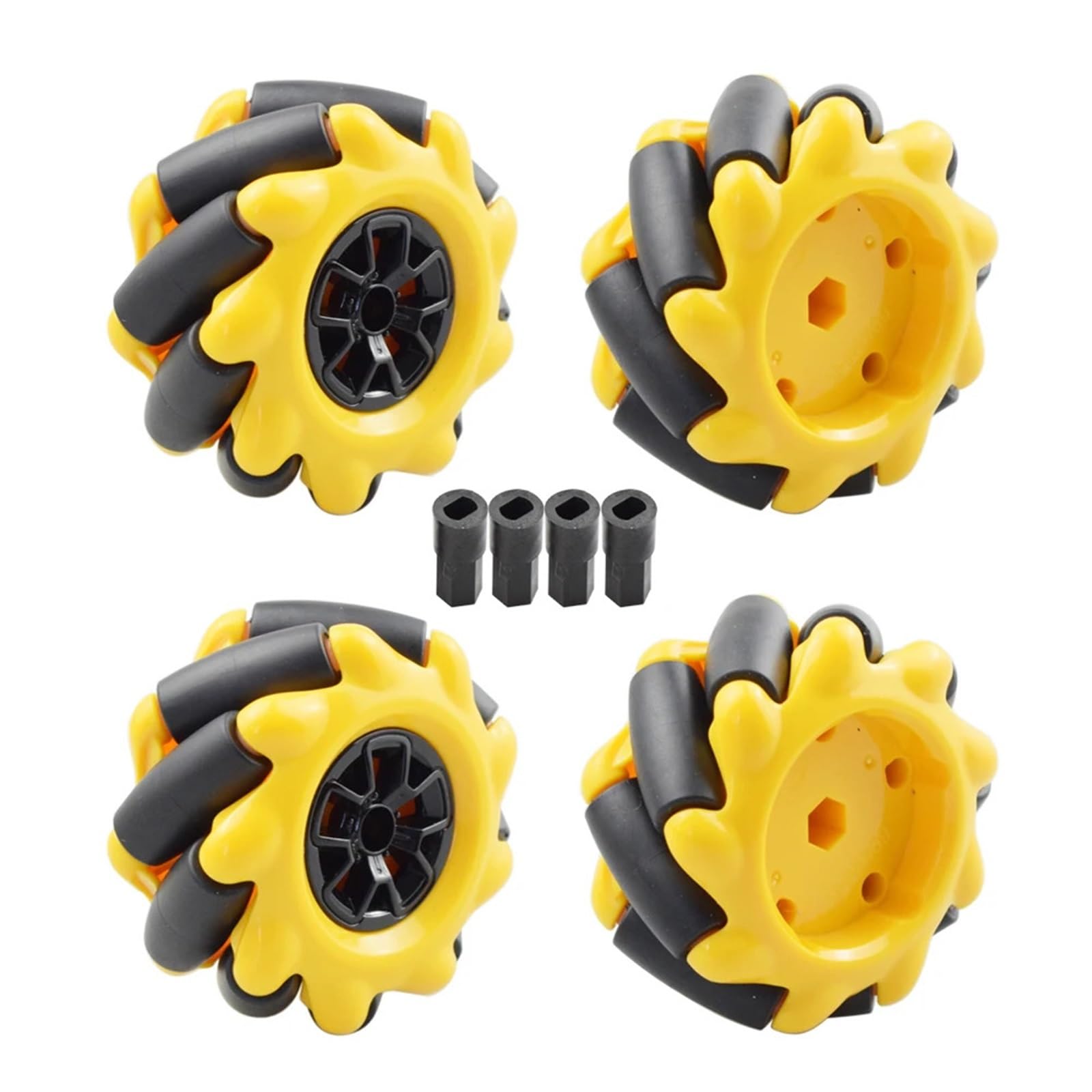 Rueda omnidireccional Mecanum Amarilla de 60mm con Conector de Motor TT de 4 Uds for Arduino Raspberry Pi DIY Piezas de Juguete RC(Yellow)