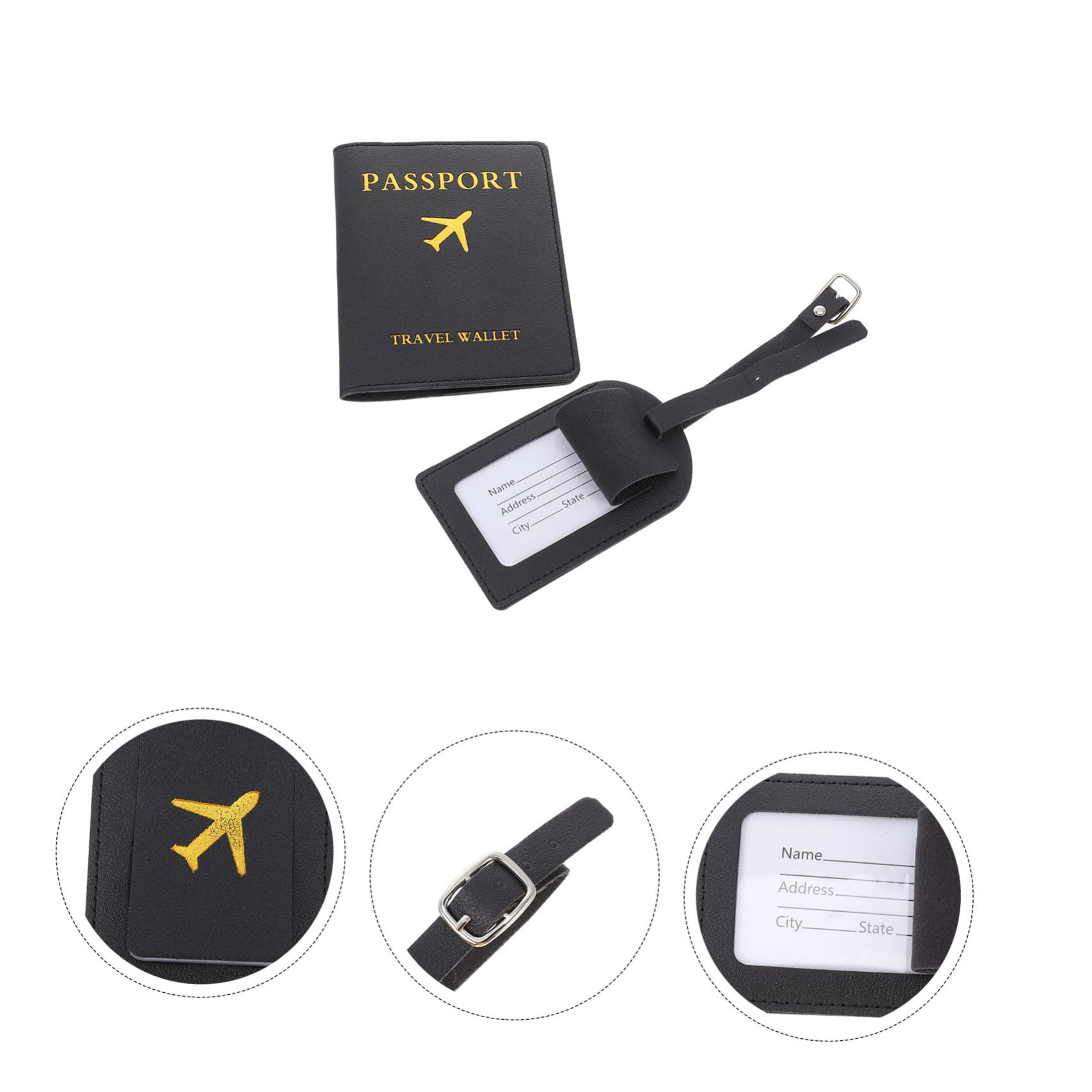 5 Set etichetta del bagaglio della copertura del passaporto etichetta per bagaglio di coppia clip per badge retrattile cartellini personalizzati medaglietta personalizzata pu Black