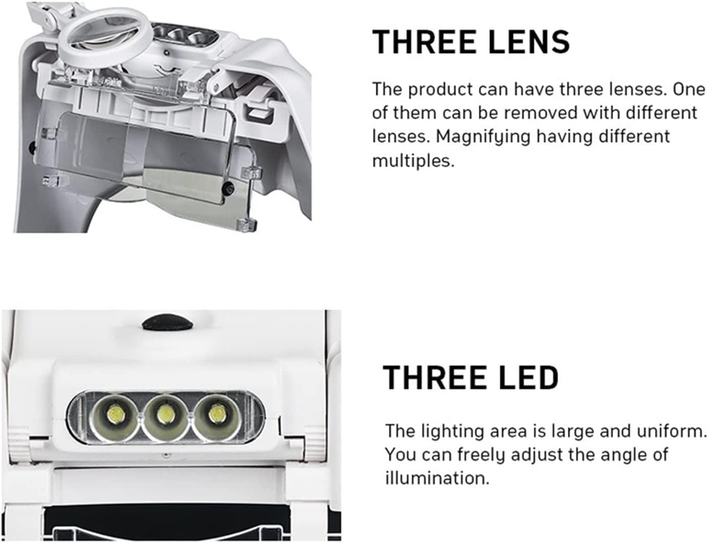 Lámpara de lupa para montaje en la cabeza, lupa con luz LED, diadema, lupa para joyero, lupa, manualidades, cuello de cisne flexible, brazo de matrimonio,