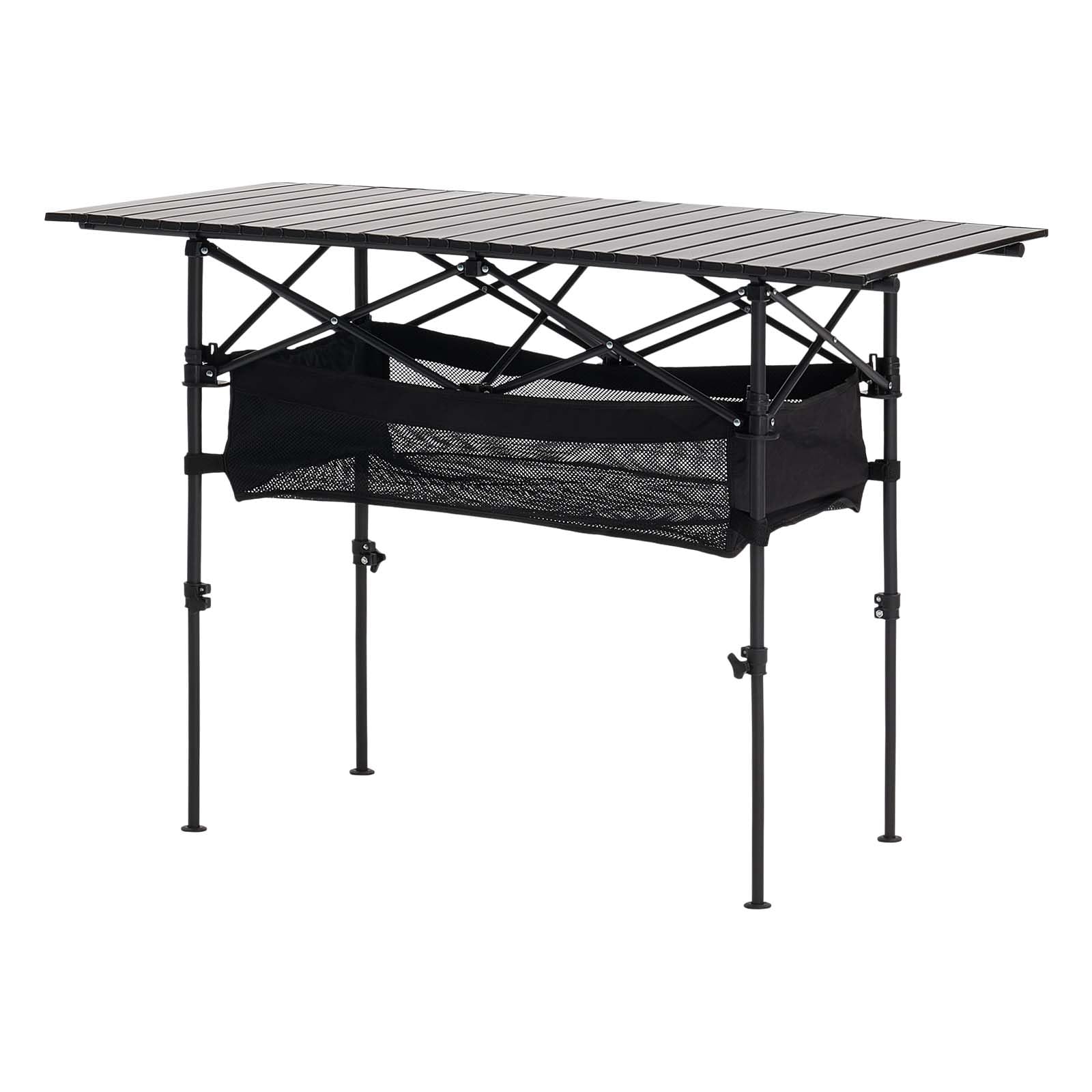 VEVOR Mesa de Camping Plegable Portátil Enrollable, Aluminio, con Altura Ajustable, Bolsa de Almacenamiento Grande y de Transporte, para Barbacoas, Picnics, Viajes, 1200 x 550 x 500 mm, Negro