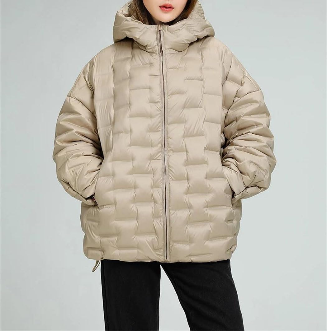 Women’s Duck Down Jacket Hooded Loose Fit Warm Casual Light Winter Outwear