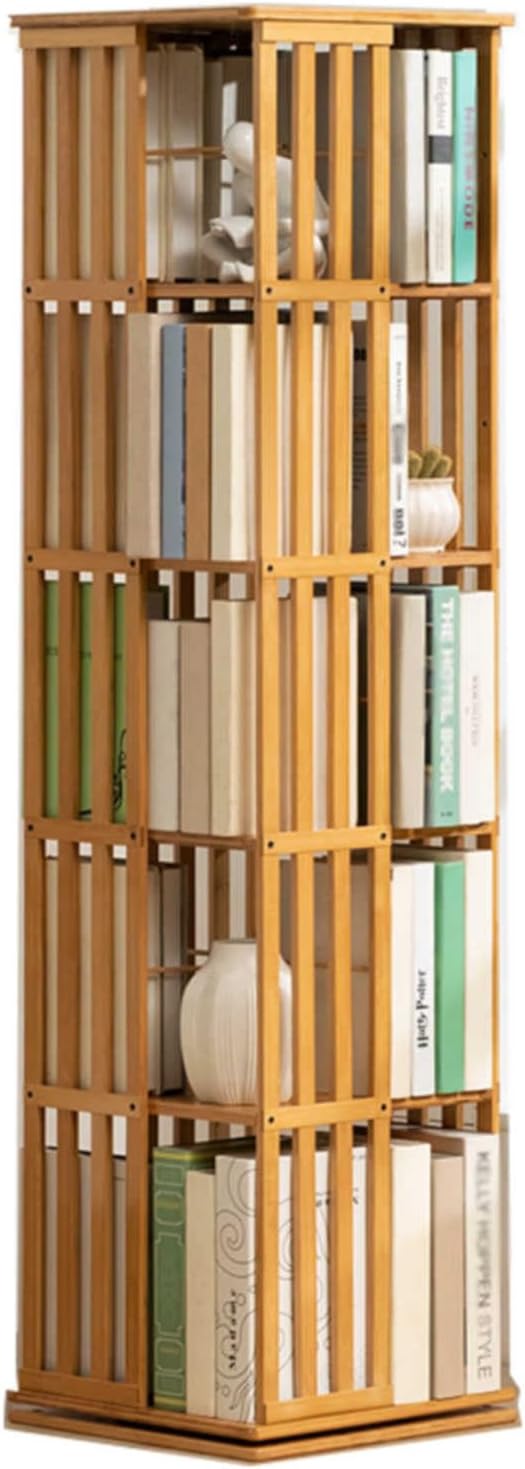 Bibliothèque en Forme de 'S' à 5 Niveaux, Etagère en Bambou avec 5 Cubes Ouverts, Etagère d