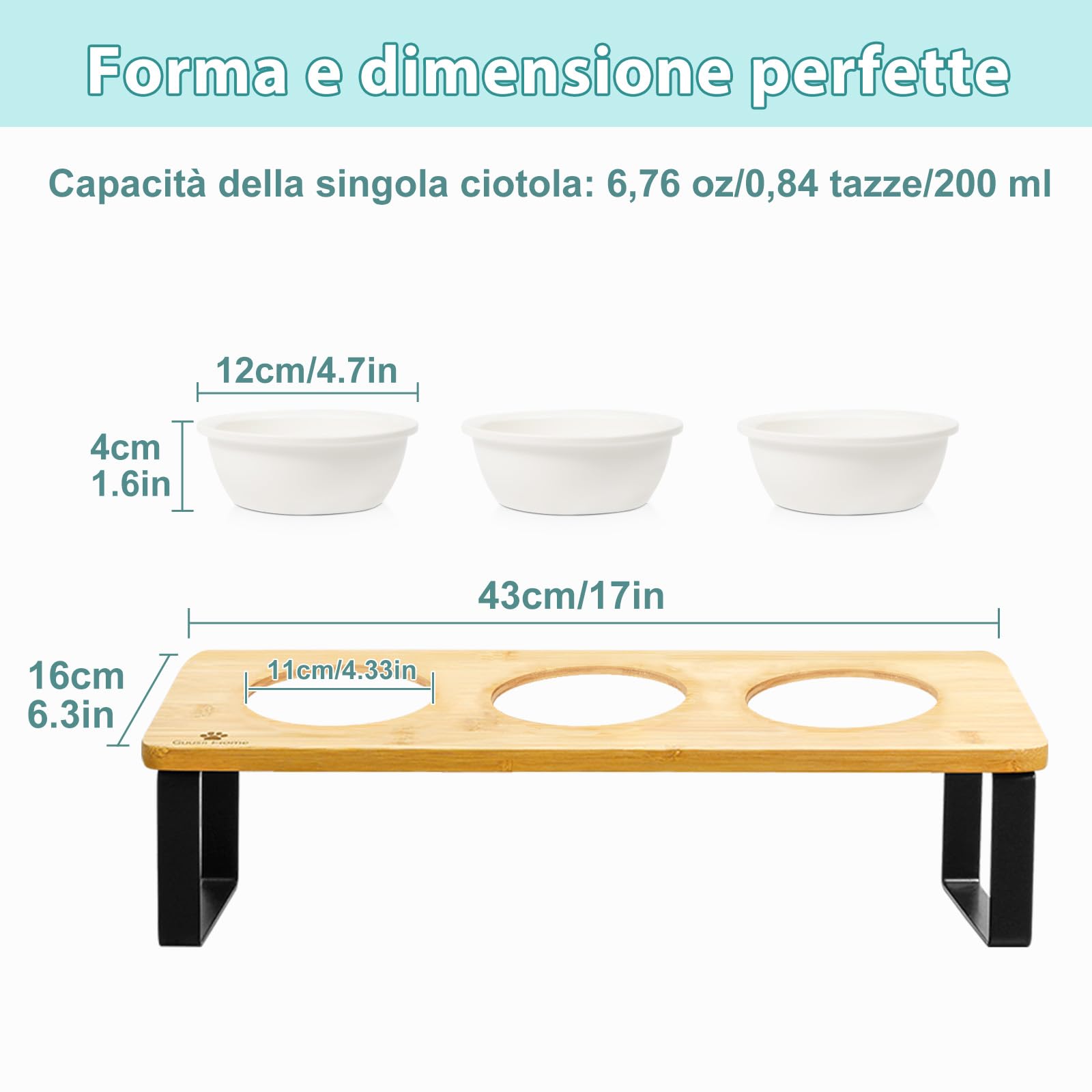 GUUSII HOME 3 ciotole di ricambio in ceramica per bambù Foodbar (12cm)
