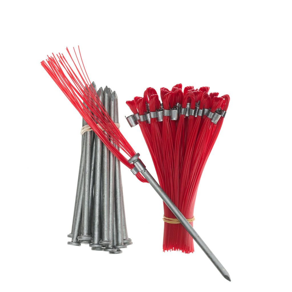 Trail Chasers Heavy Duty Ground Markers Red 6 Inch Whiskers with Steel Stakes (Pack of 25) Survey Stakes, Construction Markers, Property Line Markers, Trail Markers