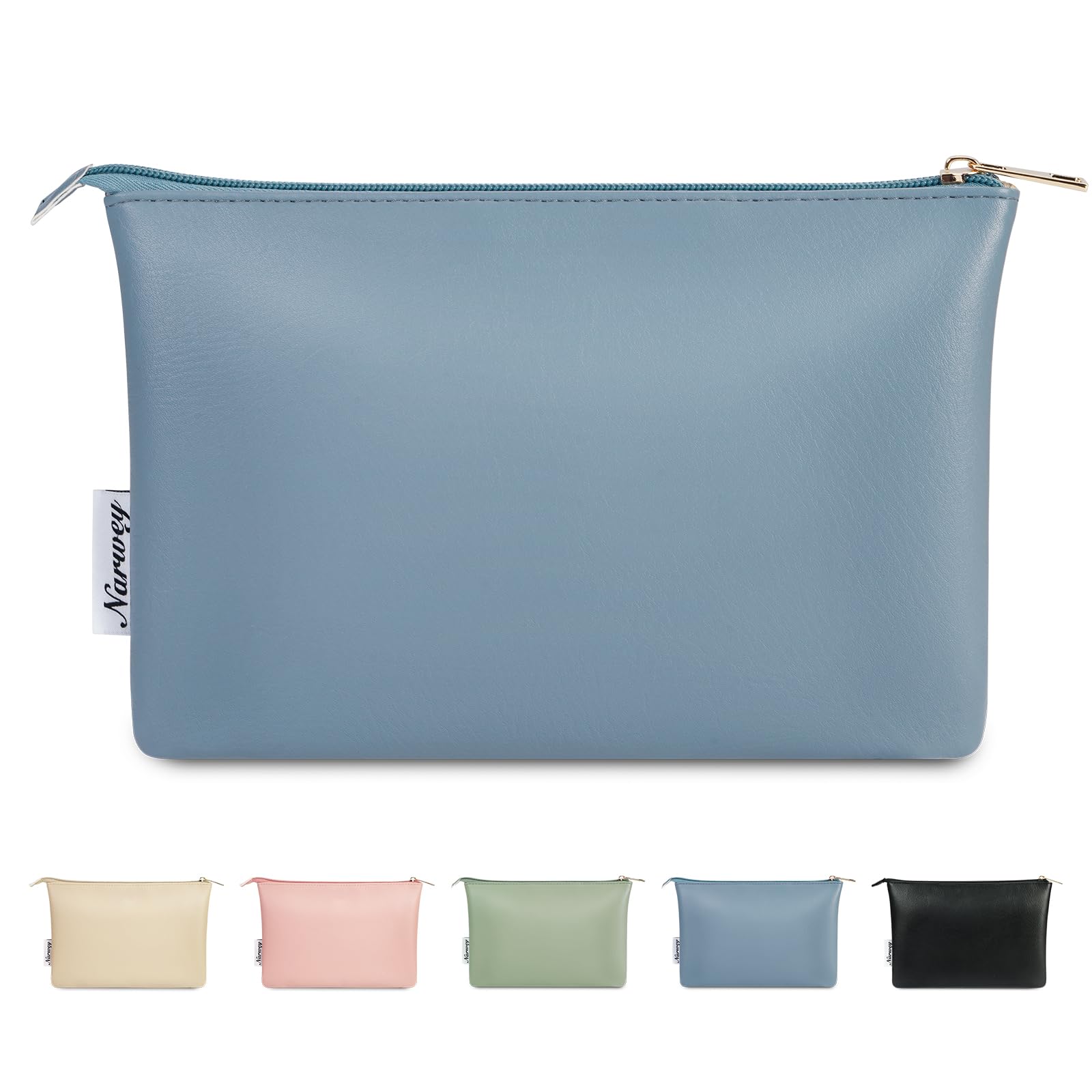Small Makeup Bag for Purse Small Cosmetic Bag Women PU Leather Travel Makeup Pouch Zipper Pouch (Greyish Blue)