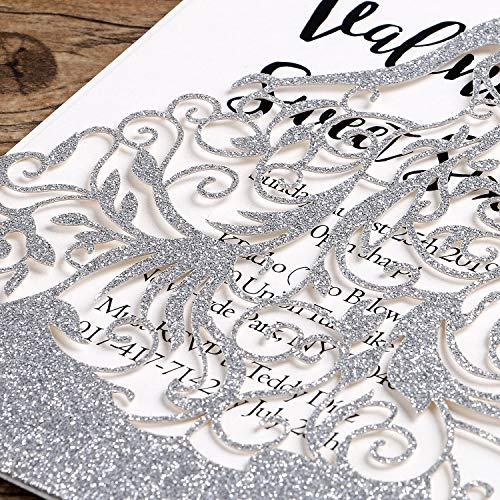Ponatia 25Pcs Silver Glitter Crown Invitation Cards, Sweet 16 Laser Cut Invitations Cards With Envelopes, Printable Inner Sheets For Birthday, Baby Shower, Quinceañera Party Invite, Xv Años, Quince #TOP5