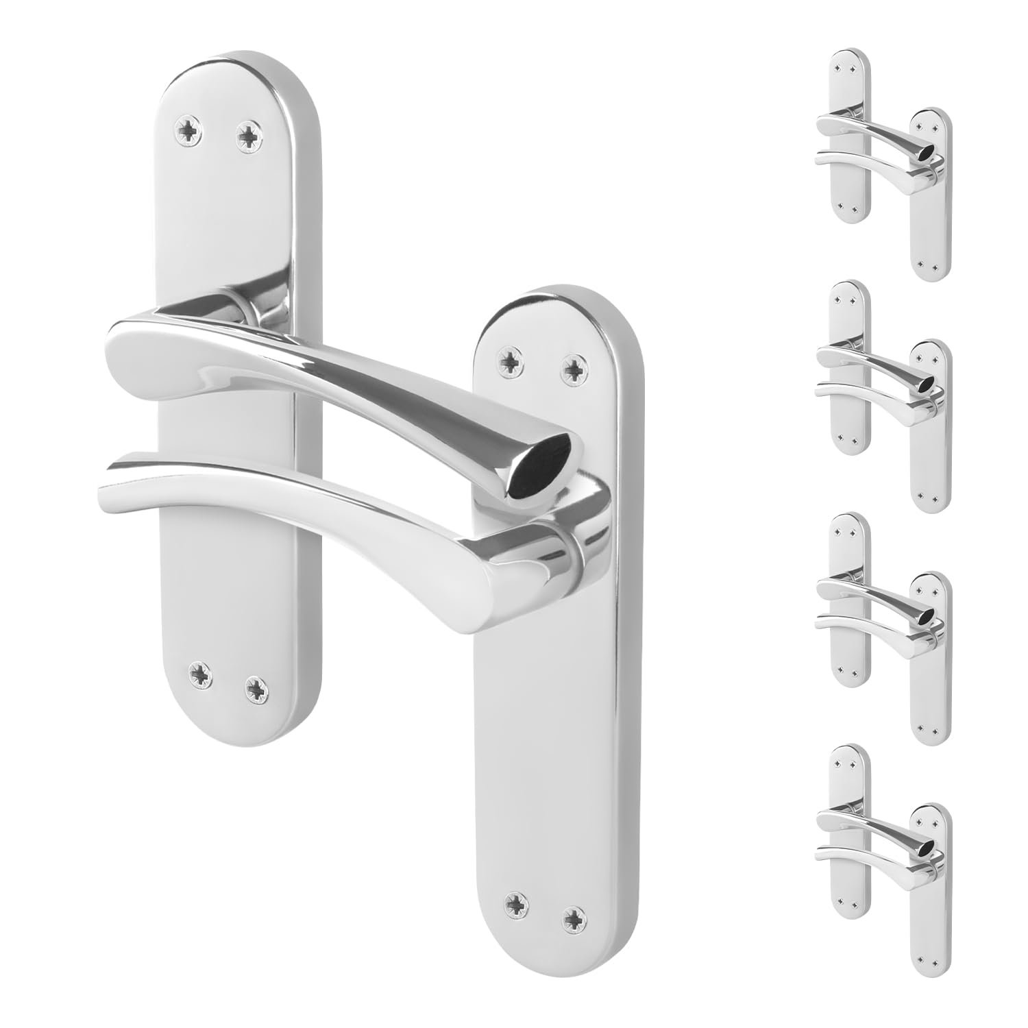 EAI Chrome Door Handles, 5 Pairs of Polished Chrome Internal Lever Latch T-Bar Handles on Backplate - Novoli โ image 1